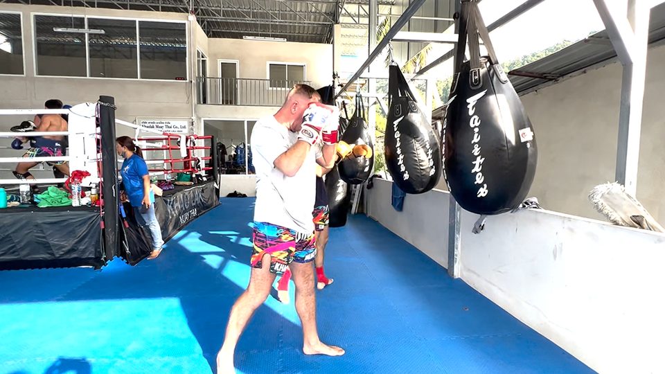 Bag work on the blue mats at Khao Lak Muay Thai