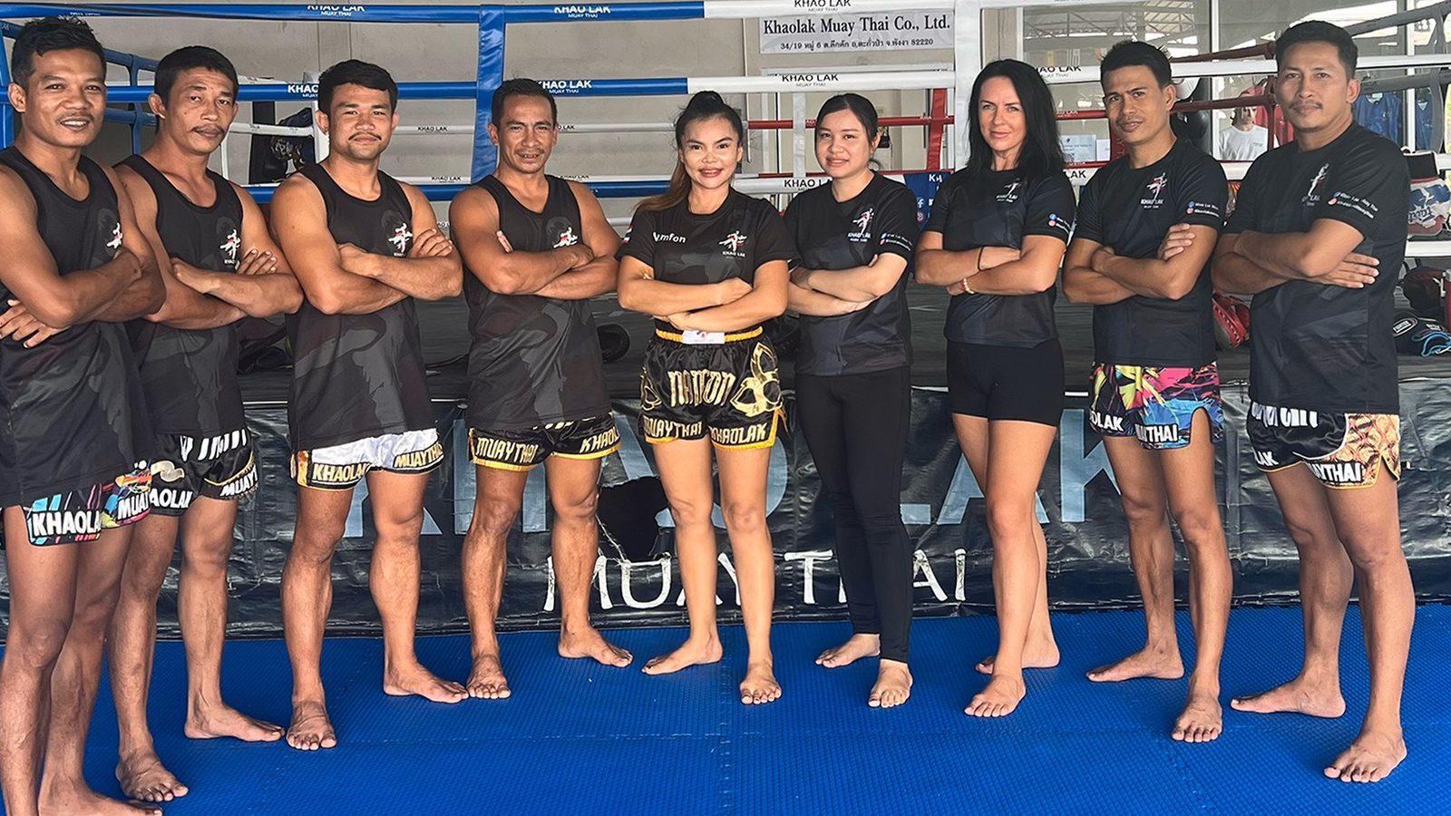 The Khao Lak Muay Thai trainers and staff in the ring