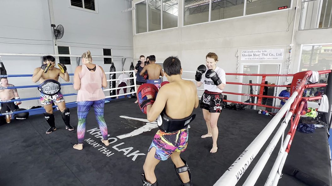 Pad work in the ring at Khao Lak Muay Thai